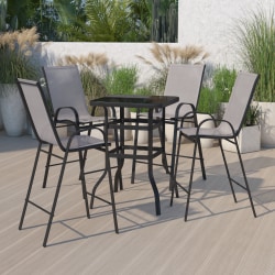Flash Furniture Brazos 4-Person Glass-Table Outdoor Bistro Dining Set With All-Weather Patio Stools, Gray