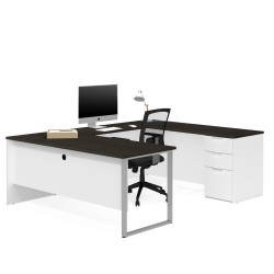 Bestar Pro-Concept Plus 72"W U-Shaped Executive Desk With Pedestal, White/Deep Gray