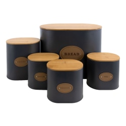 MegaChef 5-Piece Canister Set, Gray/Bamboo