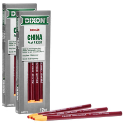 Dixon Phano China Markers, Crimson Red, 12 Per Pack, Set Of 2 Packs