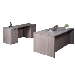 Boss Office Products Holland Suite Desk And Credenza With Dual File Storage Pedestals, Driftwood