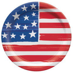 Amscan Summer Painted Patriotic Round Paper Plates, 8-1/2", Red, Pack Of 50 Plates