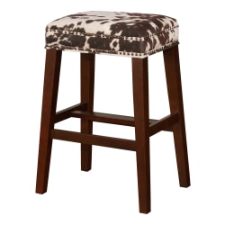 Linon Jandrell Backless Bar Stool, Brown & White Cow/Walnut
