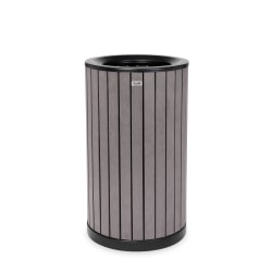 Alpine Slatted Recycled Plastic Panel Round Outdoor Trash Can, 32 Gallon, 33-7/8"H x 20"W x 20D, Gray