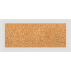 Amanti Art Rectangular Non-Magnetic Cork Bulletin Board, Natural, 34" x 16", Flair Soft White Plastic Frame