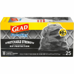 Glad ForceFlexPlus Large Drawstring Trash Bags - Large Size - 30 gal Capacity - 24" Width x 25.13" Length - Drawstring Closure - Black - Plastic - 312/Pallet - 25 Per Box