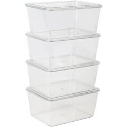 Martha Stewart Brody Stackable Plastic Storage Boxes With Lids, 3-1/4"H x 6-3/4"W x 5"D, Clear, Pack Of 4 Boxes