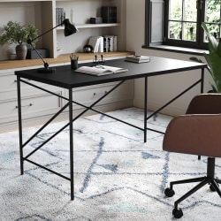 Martha Stewart Maddox 24"W Home Office Parsons Computer Desk With Metal X-Frame, Black/Oil Rubbed Bronze