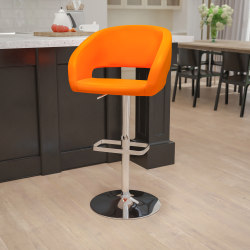 Flash Furniture Contemporary Vinyl Adjustable Height Bar Stool With Rounded Back, Orange/Chrome