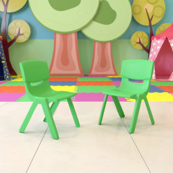 Flash Furniture Plastic Stackable School Chairs With 13-1/4" Seat Height, Green, Set Of 2 Chairs