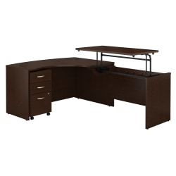 Bush Business Furniture Components 60"W Right Hand 3 Position Sit to Stand L Shaped Desk with Mobile File Cabinet, Mocha Cherry, Standard Delivery