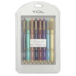 TUL® GL Series Retractable Gel Pens, Medium Point, 0.8 mm, Assorted Barrel Colors, Assorted Metallic Inks, Pack Of 8 Pens