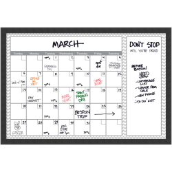 Amanti Art Dry-Erase Calendar, Glass, 38" x 26", Gray Chevron, Black Wood Frame