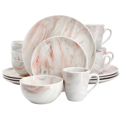 Elama Fine Marble 16-Piece Porcelain Dinnerware Set, Red/Gray