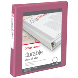 Office Depot® Brand 3-Ring Durable View Binder, 1" Round Rings, Dusty Rose