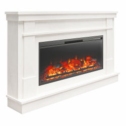 Ameriwood Home Elmcroft Wide Mantel With Linear Electric Fireplace, 37-13/16"H x 64"W x 10-15/16"D, Plaster