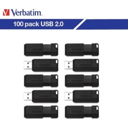 Verbatim® PinStripe USB Flash Drive, 32GB, Black, Pack Of 100