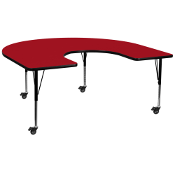 Flash Furniture Mobile Height Adjustable Thermal Laminate Horseshoe Activity Table, 25-3/8"H x 60''W x 66''L, Red