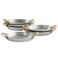 Martha Stewart 6-Piece Mini Vintage Oval Au Gratin Pan Set With Brass Handle, Silver/Gold