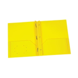 Oxford Poly 2-Pocket Portfolios with Prongs, 8-1/2" x 11", Yellow, Pack Of 25 Portfolios
