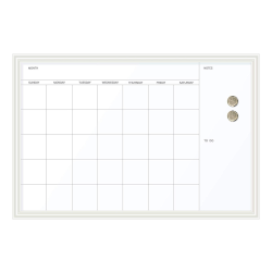 U Brands Magnetic Dry Erase Monthly Calendar Board, 30" X 20", White Wood Decor Frame