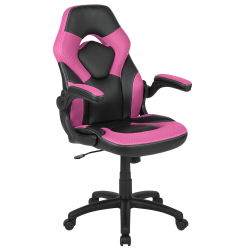 Flash Furniture X10 Ergonomic LeatherSoft™ Faux Leather High-Back Racing Gaming Chair With Flip-Up Arms, Pink/Black