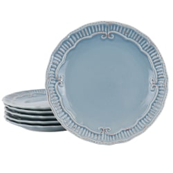 Modern Southern Home Capri 6-Piece Stoneware Embossed Dinner Plate Set, 11", Blue