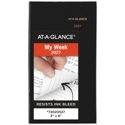 AT-A-GLANCE® Fine Diary® 2027 Weekly Monthly Diary, Black, Pocket, 3" x 6"