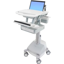 Ergotron StyleView Laptop Cart Desk Workstation SLA Powered, 1 Drawer, 50-1/2"H x 17-1/2"W x 30-3/4"D, White/Gray