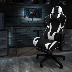 Flash Furniture X30 LeatherSoft™ Faux Leather Gaming Racing Chair, White/Black