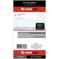 2025 AT-A-GLANCE® Weekly Planner Refill, Portable Size, January to December