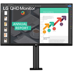 LG 27BN88Q-B 27" Class WQHD LCD Monitor - 16:9 - Textured Black - 27" Viewable - In-plane Switching (IPS) Technology - 2560 x 1440 - 16.7 Million Colors - FreeSync - 350 Nit Typical - 5 ms - GTG Refresh Rate - Speakers - HDMI - DisplayPort