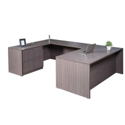 Boss Office Products 66"W Executive U-Shaped Desk With 2-Drawer Lateral File And Credenza, Driftwood