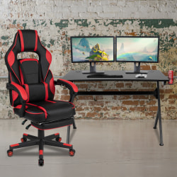 Flash Furniture Gaming Desk And Chair Set With Cup Holder, Headphone Hook, 2 Wire Management Grommets, Footrest & Reclining Back/Arms, Red