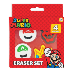 Innovative Designs Licensed Eraser Set, 1-1/4" x 1-1/4", Super Mario Brothers, Set Of 4 Erasers
