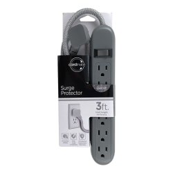 Cordinate 6-Outlet Surge Protector, 3' Cord, Dark Gray, 45809