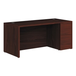 HON® 10500 Series 66"W 3-Drawer Right-Pedestal Desk, Mahogany
