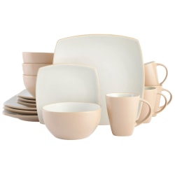 Gibson Home Soho Lounge 16-Piece Soft Square Stoneware Dinnerware Set, Matte Sand