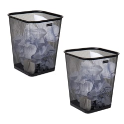 Mind Reader Metal Trash Can Square Waste Paper Basket, 12 1/4"H x 9 3/4"W x 9 3/4"D, Black Set of 2