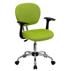 Flash Furniture Mesh Mid-Back Swivel Task Chair With Arms, Apple Green/Silver
