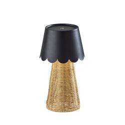 Adesso Tory LED Cordless Table Lamp, Black/Rattan with Black Metal Shade