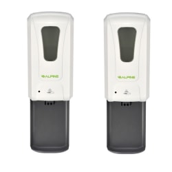 Alpine Industries 1200 mL Wall Mount Automatic Foam Hand Sanitizer Soap Dispensers With Drip Trays, White, Pack Of 2 Dispensers