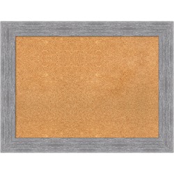 Amanti Art Rectangular Non-Magnetic Cork Bulletin Board, Natural, 33" x 25", Bark Rustic Gray Plastic Frame