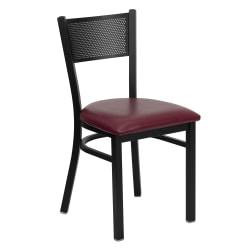 Flash Furniture Grid-Back Metal/Vinyl Restaurant Accent Chair, Burgundy/Black