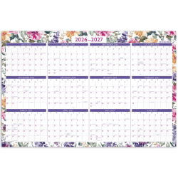 AT-A-GLANCE® BADGE Reversible Erasable Academic and Regular Year 2026-2027 Wall Calendar, Floral, Large, 24" x 36"