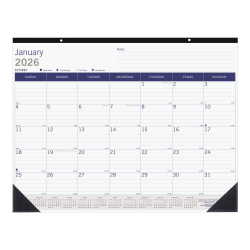 2026 Blueline DuraGlobe™ Monthly Desk Pad Calendar, 22" x 17", Blue/White, January To December, C177227