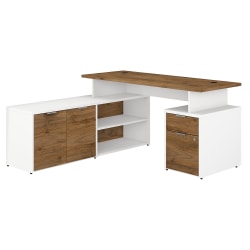 Bush Business Furniture Jamestown 60"W L-Shaped Corner Desk With Drawers, Fresh Walnut/White, Standard Delivery