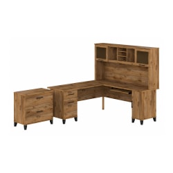 Bush Furniture Somerset 72"W L-Shaped Desk With Hutch And Lateral File Cabinet, Fresh Walnut, Standard Delivery