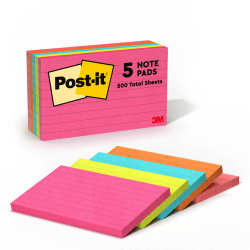 Post-it® Notes, 5 Pads, 3 in x 5 in, Clean Removal, School Supplies and Office Products, Sticky Notes  - 6355AN