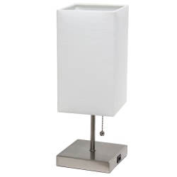 Simple Designs Petite Stick Lamp With USB Charging Port, 14-1/4"H, Brushed Nickel Base/White Shade